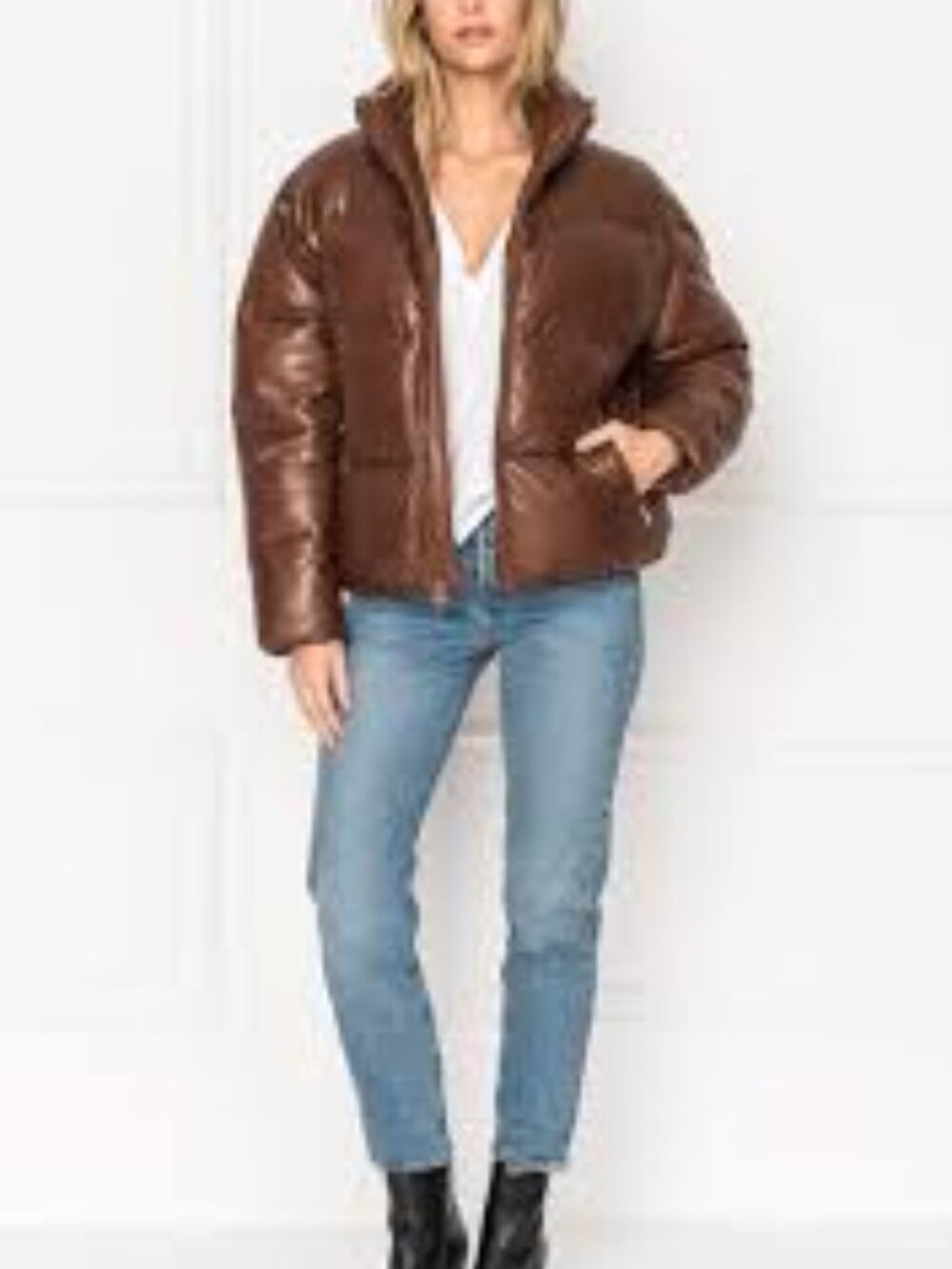 Lamarque Iris brown leather puffer jacket